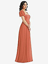 Side View Thumbnail - Terracotta Copper Puff Sleeve Chiffon Maxi Dress with Front Slit