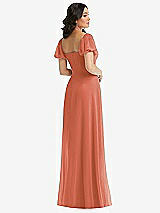 Rear View Thumbnail - Terracotta Copper Puff Sleeve Chiffon Maxi Dress with Front Slit