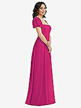 Side View Thumbnail - Think Pink Puff Sleeve Chiffon Maxi Dress with Front Slit