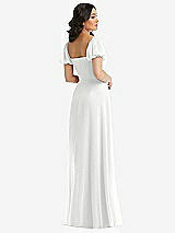 Rear View Thumbnail - White Puff Sleeve Chiffon Maxi Dress with Front Slit