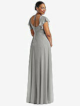 Rear View Thumbnail - Chelsea Gray Flutter Sleeve Scoop Open-Back Chiffon Maxi Dress