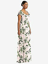 Side View Thumbnail - Palm Beach Print Flutter Sleeve Scoop Open-Back Chiffon Maxi Dress
