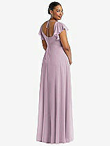 Rear View Thumbnail - Suede Rose Flutter Sleeve Scoop Open-Back Chiffon Maxi Dress