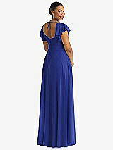 Rear View Thumbnail - Cobalt Blue Flutter Sleeve Scoop Open-Back Chiffon Maxi Dress