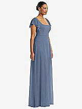 Side View Thumbnail - Larkspur Blue Flutter Sleeve Scoop Open-Back Chiffon Maxi Dress