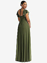 Rear View Thumbnail - Olive Green Flutter Sleeve Scoop Open-Back Chiffon Maxi Dress