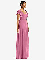 Side View Thumbnail - Orchid Pink Flutter Sleeve Scoop Open-Back Chiffon Maxi Dress