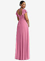 Rear View Thumbnail - Orchid Pink Flutter Sleeve Scoop Open-Back Chiffon Maxi Dress