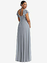 Rear View Thumbnail - Platinum Flutter Sleeve Scoop Open-Back Chiffon Maxi Dress