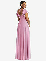 Rear View Thumbnail - Powder Pink Flutter Sleeve Scoop Open-Back Chiffon Maxi Dress