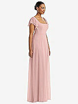 Side View Thumbnail - Rose - PANTONE Rose Quartz Flutter Sleeve Scoop Open-Back Chiffon Maxi Dress