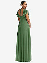 Rear View Thumbnail - Vineyard Green Flutter Sleeve Scoop Open-Back Chiffon Maxi Dress