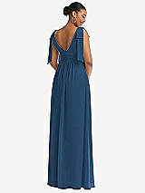 Rear View Thumbnail - Dusk Blue Plunge Neckline Bow Shoulder Empire Waist Chiffon Maxi Dress
