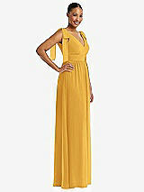 Side View Thumbnail - NYC Yellow Plunge Neckline Bow Shoulder Empire Waist Chiffon Maxi Dress