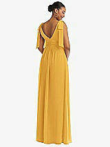Rear View Thumbnail - NYC Yellow Plunge Neckline Bow Shoulder Empire Waist Chiffon Maxi Dress