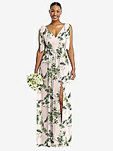Alt View 1 Thumbnail - Palm Beach Print Plunge Neckline Bow Shoulder Empire Waist Chiffon Maxi Dress