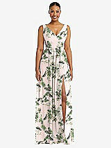 Alt View 2 Thumbnail - Palm Beach Print Plunge Neckline Bow Shoulder Empire Waist Chiffon Maxi Dress