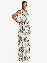 Side View Thumbnail - Palm Beach Print Plunge Neckline Bow Shoulder Empire Waist Chiffon Maxi Dress