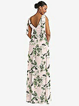 Rear View Thumbnail - Palm Beach Print Plunge Neckline Bow Shoulder Empire Waist Chiffon Maxi Dress