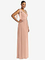 Side View Thumbnail - Pale Peach Plunge Neckline Bow Shoulder Empire Waist Chiffon Maxi Dress