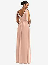 Rear View Thumbnail - Pale Peach Plunge Neckline Bow Shoulder Empire Waist Chiffon Maxi Dress