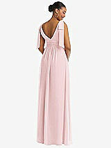 Rear View Thumbnail - Ballet Pink Plunge Neckline Bow Shoulder Empire Waist Chiffon Maxi Dress