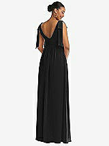 Rear View Thumbnail - Black Plunge Neckline Bow Shoulder Empire Waist Chiffon Maxi Dress