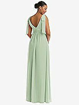 Rear View Thumbnail - Celadon Plunge Neckline Bow Shoulder Empire Waist Chiffon Maxi Dress