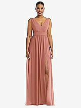Alt View 2 Thumbnail - Desert Rose Plunge Neckline Bow Shoulder Empire Waist Chiffon Maxi Dress