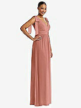 Side View Thumbnail - Desert Rose Plunge Neckline Bow Shoulder Empire Waist Chiffon Maxi Dress