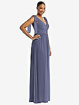 Side View Thumbnail - French Blue Plunge Neckline Bow Shoulder Empire Waist Chiffon Maxi Dress