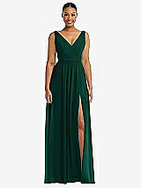 Alt View 2 Thumbnail - Hunter Green Plunge Neckline Bow Shoulder Empire Waist Chiffon Maxi Dress