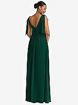 Rear View Thumbnail - Hunter Green Plunge Neckline Bow Shoulder Empire Waist Chiffon Maxi Dress