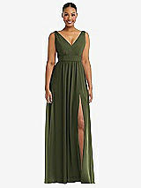 Alt View 2 Thumbnail - Olive Green Plunge Neckline Bow Shoulder Empire Waist Chiffon Maxi Dress