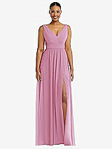 Alt View 2 Thumbnail - Powder Pink Plunge Neckline Bow Shoulder Empire Waist Chiffon Maxi Dress