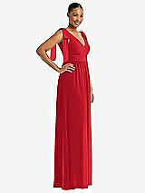 Side View Thumbnail - Parisian Red Plunge Neckline Bow Shoulder Empire Waist Chiffon Maxi Dress