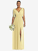 Alt View 1 Thumbnail - Pale Yellow Plunge Neckline Bow Shoulder Empire Waist Chiffon Maxi Dress