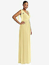 Side View Thumbnail - Pale Yellow Plunge Neckline Bow Shoulder Empire Waist Chiffon Maxi Dress