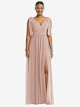 Front View Thumbnail - Toasted Sugar Plunge Neckline Bow Shoulder Empire Waist Chiffon Maxi Dress