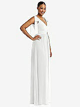Side View Thumbnail - White Plunge Neckline Bow Shoulder Empire Waist Chiffon Maxi Dress