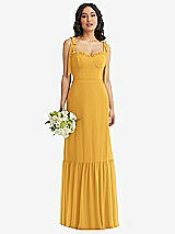 Front View Thumbnail - NYC Yellow Tie-Shoulder Bustier Bodice Ruffle-Hem Maxi Dress