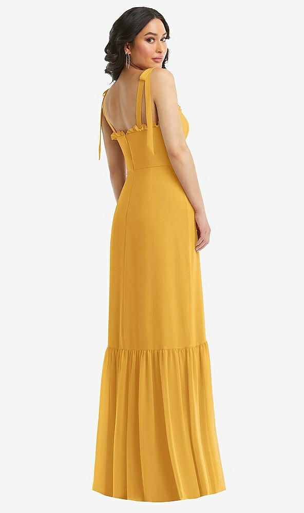 Back View - NYC Yellow Tie-Shoulder Bustier Bodice Ruffle-Hem Maxi Dress