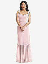 Alt View 2 Thumbnail - Ballet Pink Tie-Shoulder Bustier Bodice Ruffle-Hem Maxi Dress