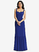 Alt View 1 Thumbnail - Cobalt Blue Tie-Shoulder Bustier Bodice Ruffle-Hem Maxi Dress