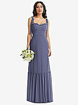 Front View Thumbnail - French Blue Tie-Shoulder Bustier Bodice Ruffle-Hem Maxi Dress