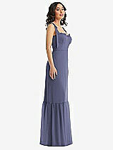 Side View Thumbnail - French Blue Tie-Shoulder Bustier Bodice Ruffle-Hem Maxi Dress