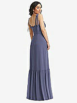Rear View Thumbnail - French Blue Tie-Shoulder Bustier Bodice Ruffle-Hem Maxi Dress