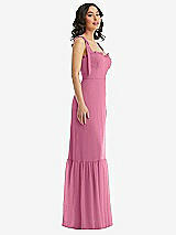 Side View Thumbnail - Orchid Pink Tie-Shoulder Bustier Bodice Ruffle-Hem Maxi Dress