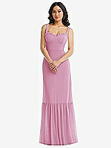 Alt View 1 Thumbnail - Powder Pink Tie-Shoulder Bustier Bodice Ruffle-Hem Maxi Dress