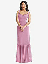 Alt View 2 Thumbnail - Powder Pink Tie-Shoulder Bustier Bodice Ruffle-Hem Maxi Dress